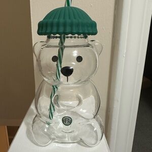 2025 Clear Bear Tumbler with Green Lid. Similar to Starbucks